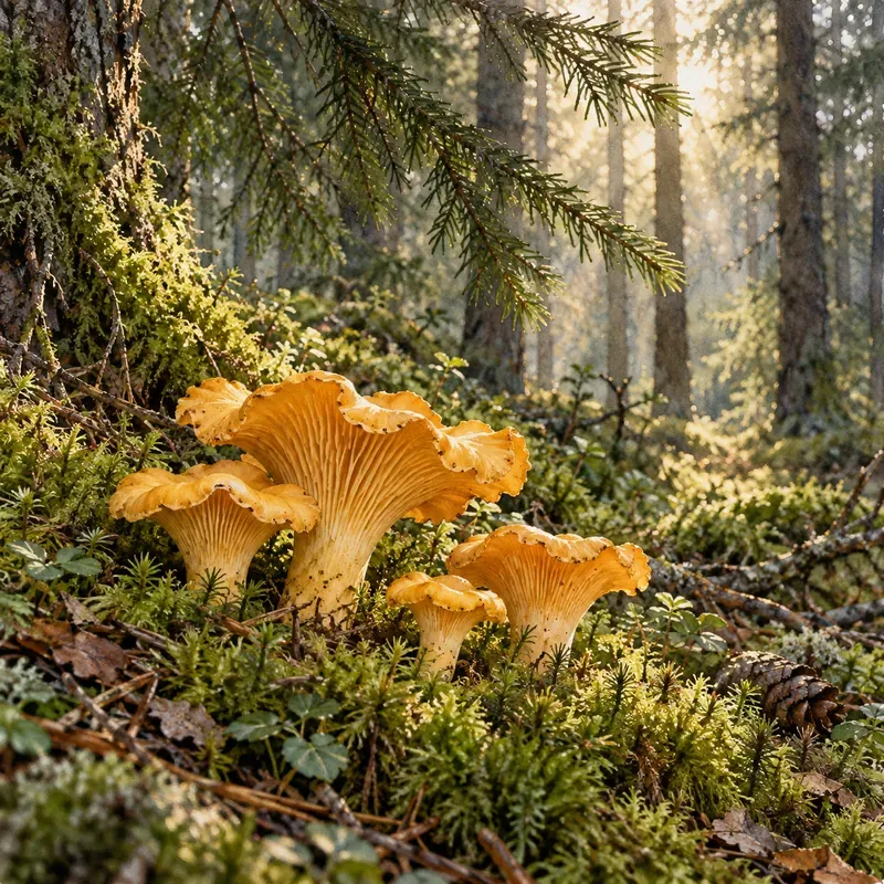 Kantareller i mossan